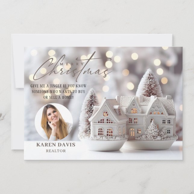 Tarjeta Festiva Neutral elegante merry Christmas Realtor (Anverso)