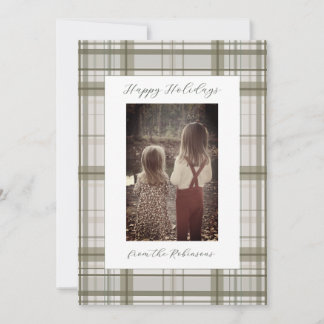 Tarjeta Festiva Neutral Green Plaid - Holiday Card (Portrait)