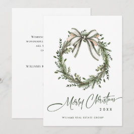 Tarjeta Festiva Neutral Minimalist Boho Christmas Wreath Corporate