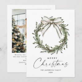 Tarjeta Festiva Neutral Minimalist Boho Christmas Wreath Photo