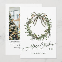 Tarjeta Festiva Neutral Minimalist Boho Christmas Wreath Photo