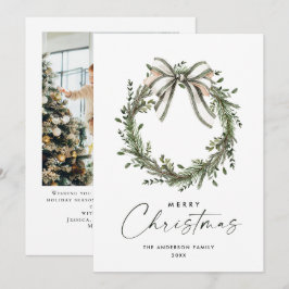 Tarjeta Festiva Neutral Minimalist Boho Christmas Wreath Photo