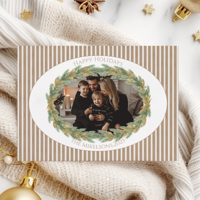 Tarjeta Festiva Neutral Pine Wreath Photo Christmas (Subido por el creador)