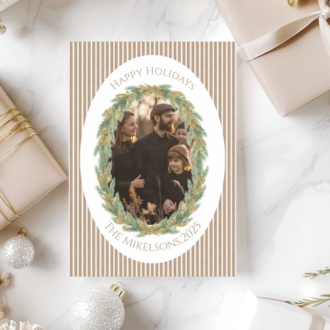 Tarjeta Festiva Neutral Pine Wreath Photo Christmas (Subido por el creador)