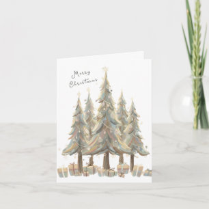 Tarjeta Festiva Neutral White Christmas Trees Cream Holiday