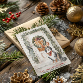 Tarjeta Festiva Nevada Vintage Bernese Mountain Dog Watercolor