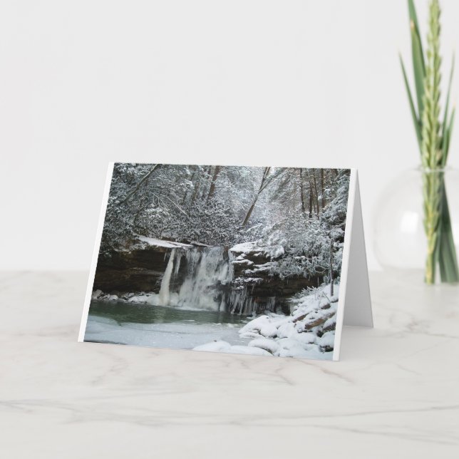 Tarjeta Festiva Nevada Winter Waterfall (Anverso)