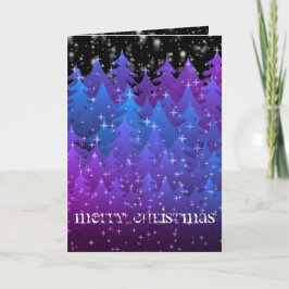 Tarjeta Festiva Nevando Starry Night Mystical Blue Purple Forest