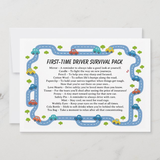 Tarjeta Festiva New Driver Survival Kit | Funny Driving  (Anverso)