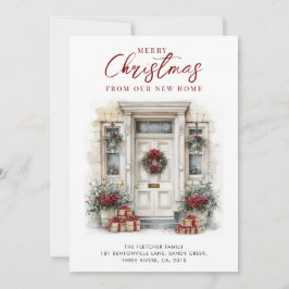 Tarjeta Festiva New Home Elegant Winter White Front Door Christmas