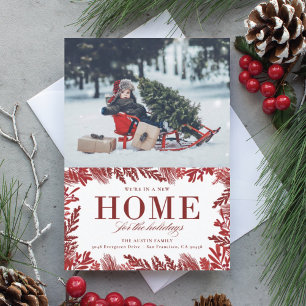 Tarjeta Festiva New home for the holidays moving announcement
