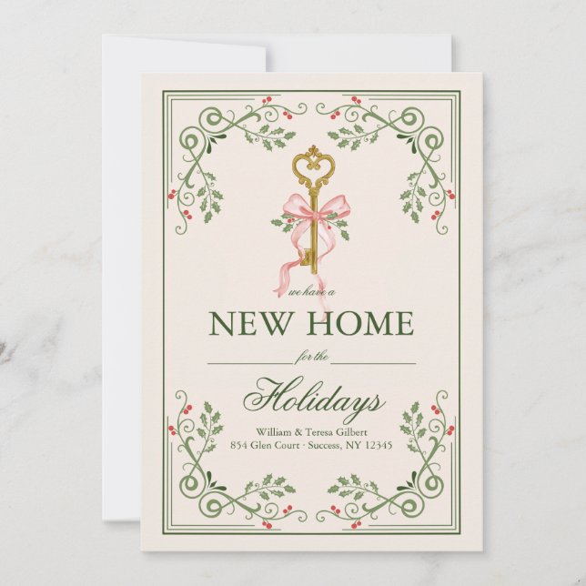 Tarjeta Festiva New Home Key Holiday Season (Anverso)