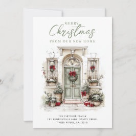 Tarjeta Festiva New Home Watercolor Front Door Christmas