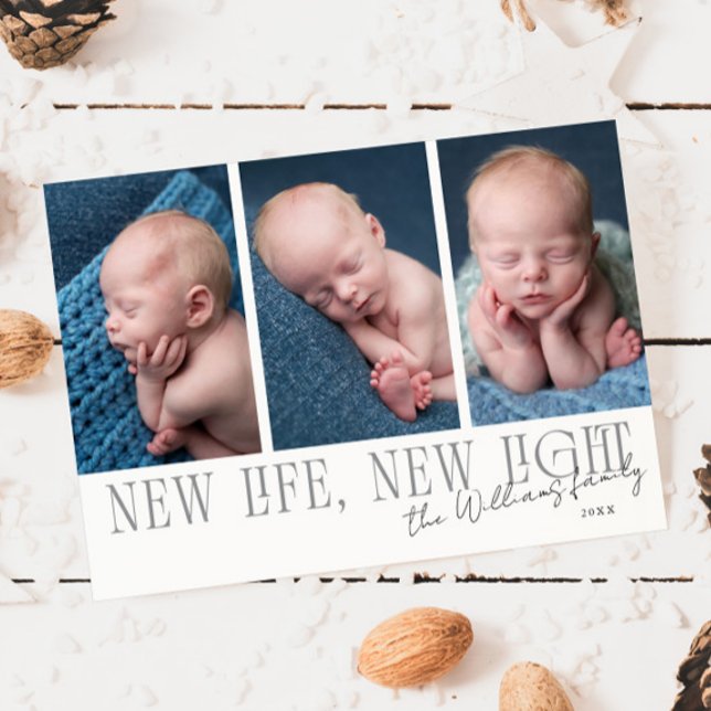 Tarjeta Festiva New Life New Light White Birth Announcement (Subido por el creador)