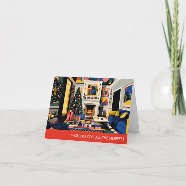 Tarjeta Festiva New Wave 1980s Pop Art Christmas Card (Anverso)