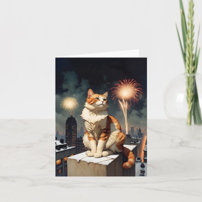 Tarjeta Festiva New Year cat (Anverso)
