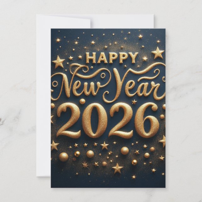 Tarjeta Festiva New Year Celebration Card | Wishes black and gold (Anverso)