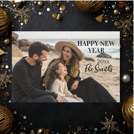 Tarjeta Festiva New year Family Photo elegant typography modern