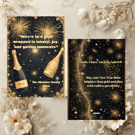 Tarjeta Festiva New Year Midnight Gold Champagne Fountain Glimmers