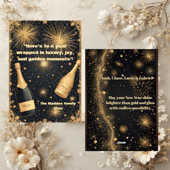 Tarjeta Festiva New Year Midnight Gold Champagne Fountain Glimmers (New Year Midnight Gold Champagne Fountain Glimmers Holiday Card)