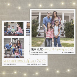 Tarjeta Festiva New Year New Adventures Moderno 4 Photo Gold Scrip