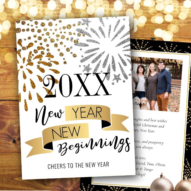 Tarjeta Festiva New Year New Beginnings Festimes Fireworks Photo (Subido por el creador)