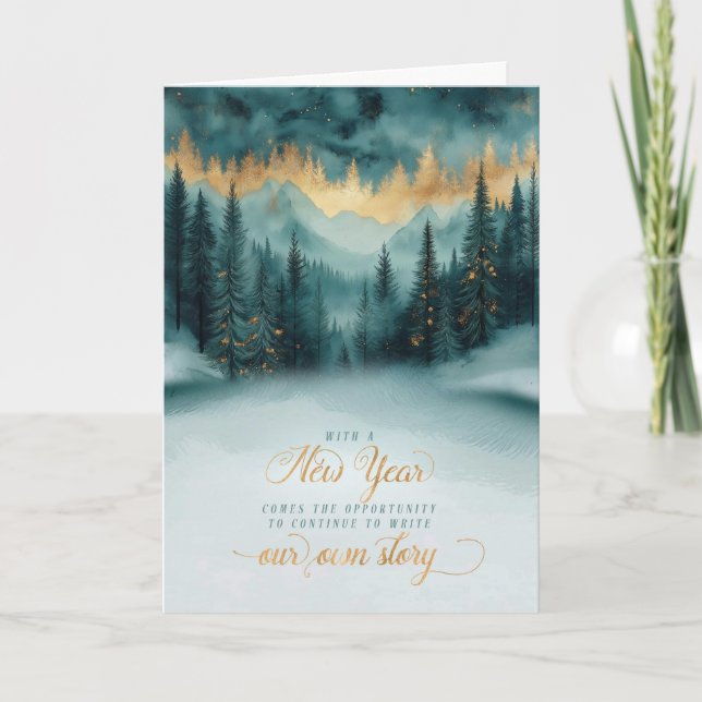 Tarjeta Festiva New Year Pine Forest Write Our Own Story (Anverso)