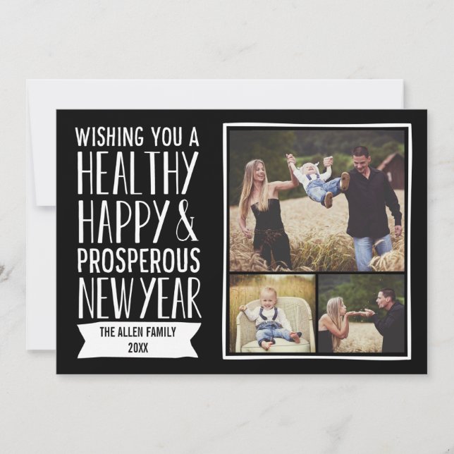 Tarjeta Festiva New Year Wishes Holiday Photo Cards (Anverso)