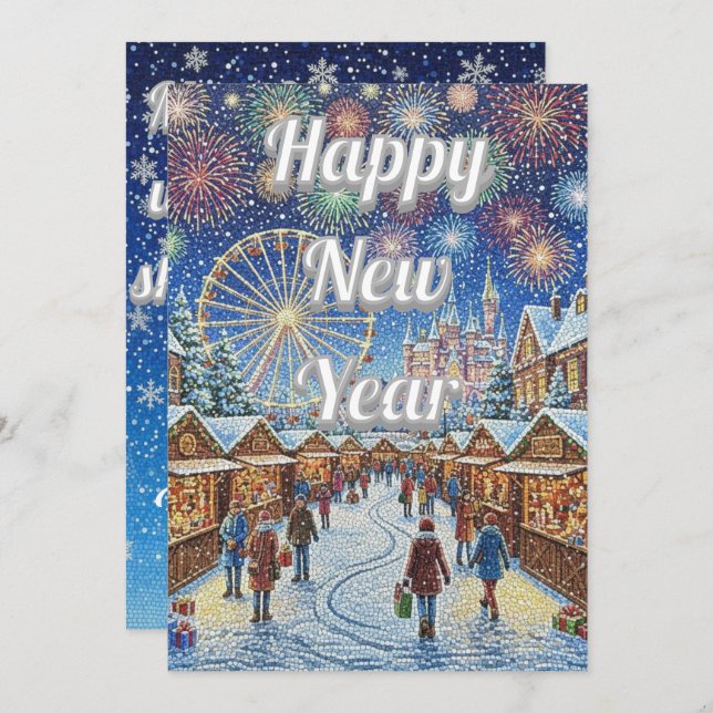 Tarjeta Festiva New Year's design with blue sky (Anverso / Reverso)