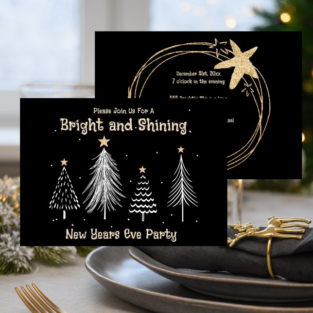 Tarjeta Festiva New Years Eve Black and Gold Holiday Party (New Years Eve Black and Gold Holiday Party)
