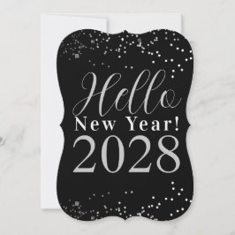 Tarjeta Festiva New Year's Eve Happy New Year Black Silver Sparkle