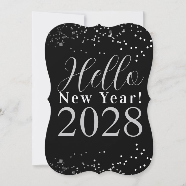 Tarjeta Festiva New Year's Eve Happy New Year Black Silver Sparkle (Anverso)