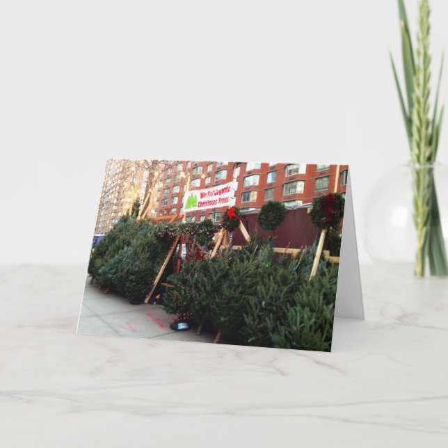 Tarjeta Festiva New York City Christmas Tree Stand Holiday Photo (Anverso)