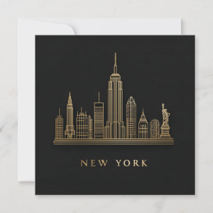 Tarjeta Festiva New York City Skyline Gold Line Art