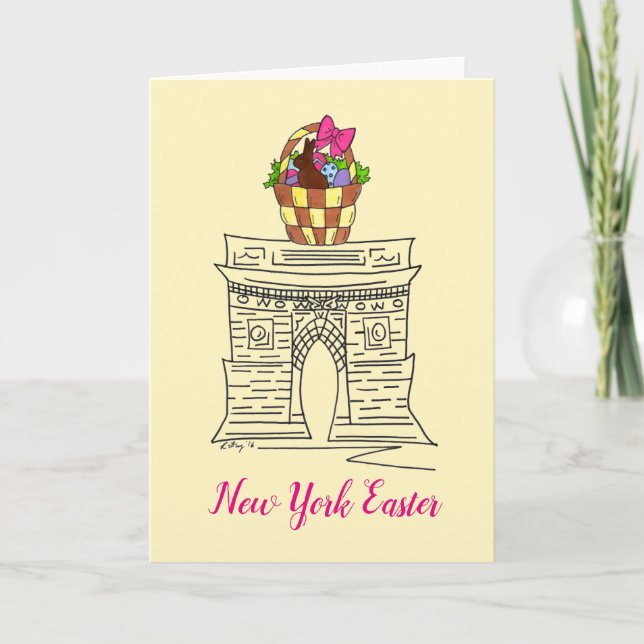 Tarjeta Festiva New York Easter Basket Washington Square Arch NYC (Anverso)