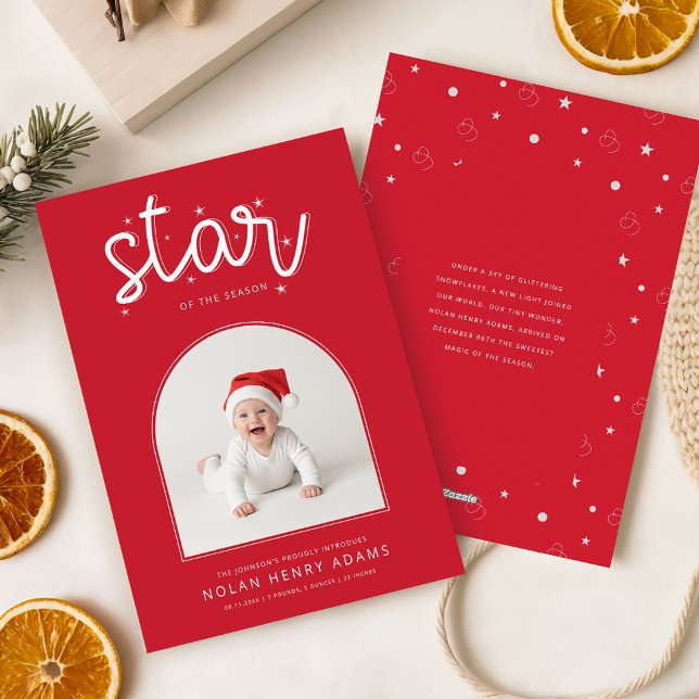 Tarjeta Festiva Newborn Baby's First Christmas Birth Announcement (Subido por el creador)