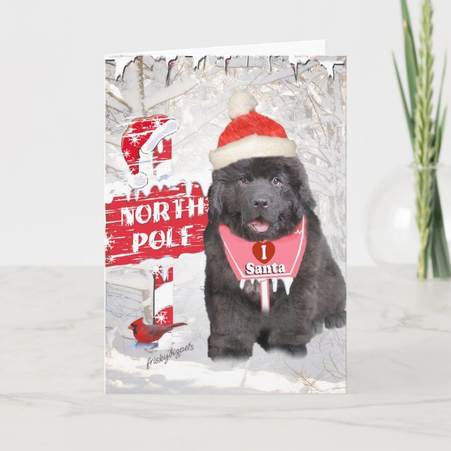 Tarjeta Festiva Newfoundland Puppy ama a Santa Cards (Anverso)