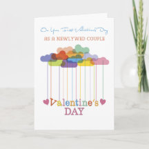 Newlywed Couple Valentine Rainbow Clouds Hearts