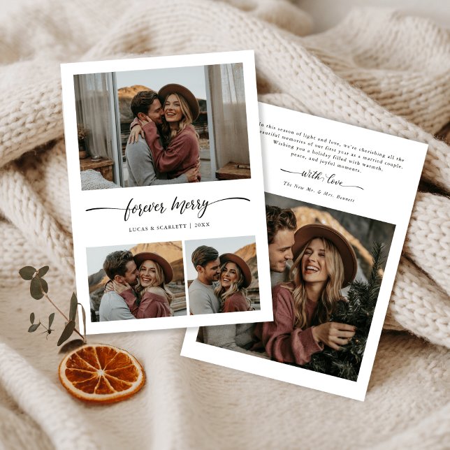 Tarjeta Festiva Newlywed First Christmas Forever Merry Photo (Subido por el creador)