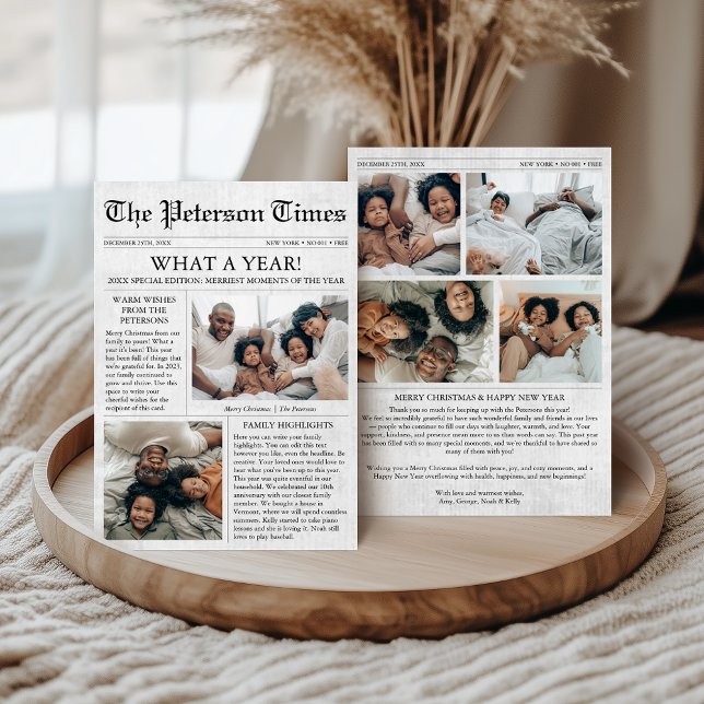 Tarjeta Festiva Newspaper Christmas Card 6 Photos Family Holiday (Newspaper Christmas Card, 6 photos Family Holiday Card, Unique What a Year, Year in Review)