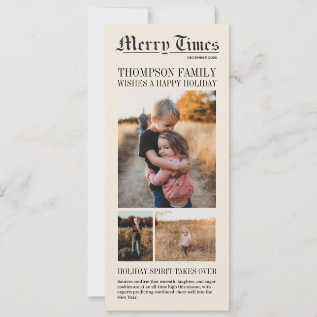 Tarjeta Festiva Newspaper-Inspired Holiday Photo Card (Anverso)