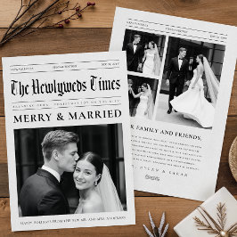 Tarjeta Festiva Newspaper Merry And Married Newlywed Wedding Photo