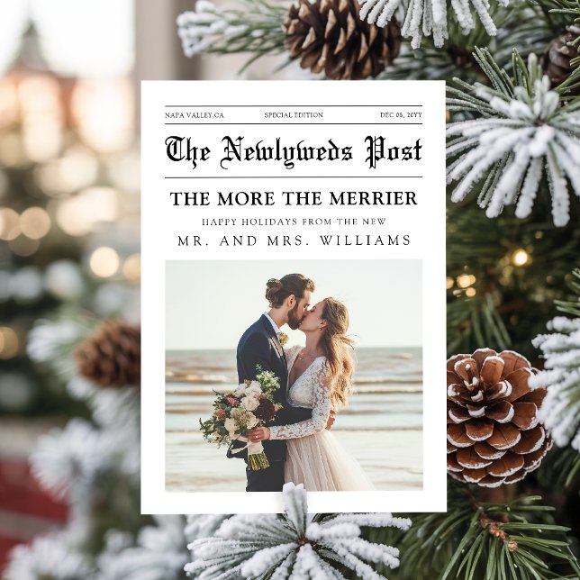 Tarjeta Festiva Newspaper Mr & Mrs Newlywed Couple Photo Christmas (Subido por el creador)