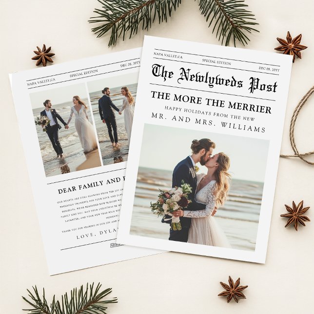 Tarjeta Festiva Newspaper Newlywed Romantic Couple Photo Christmas (Subido por el creador)
