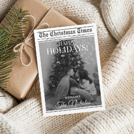 Tarjeta Festiva Newspaper What A Year Black White Photo Christmas