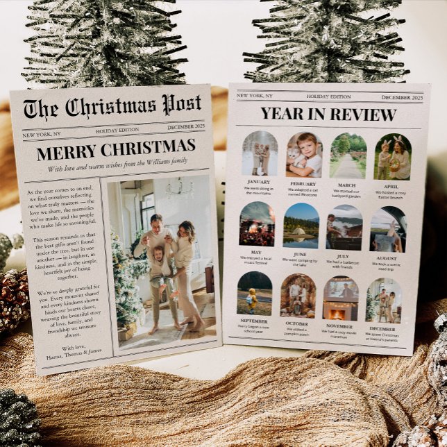 Tarjeta Festiva Newspaper Year in Review Family Photo Christmas (Subido por el creador)