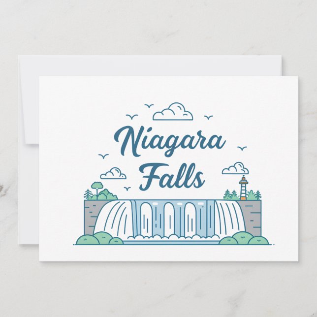 Tarjeta Festiva Niagara Falls Minimal Flat Design Illustration (Anverso)