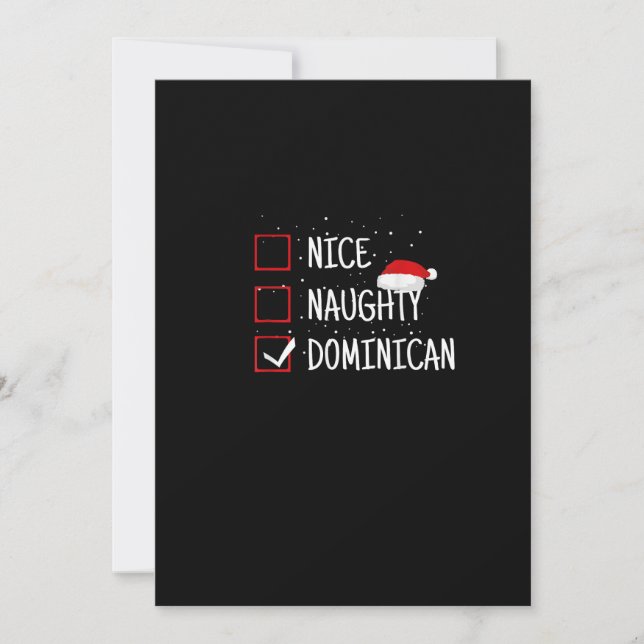 Tarjeta Festiva Nice Naughty Dominican Christmas List  (Anverso)