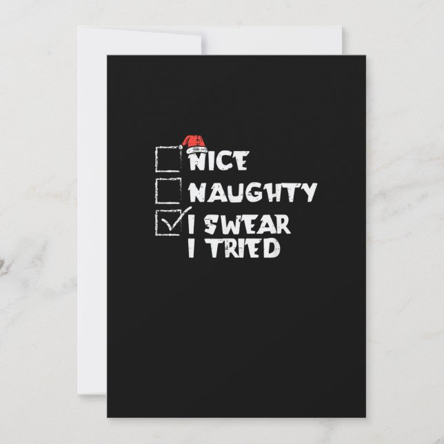 Tarjeta Festiva Nice Naughty Tried My Best Holiday Humor (Anverso)