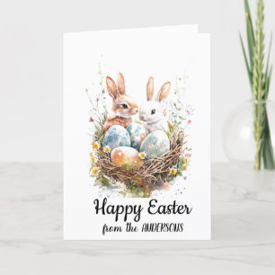 Tarjeta Festiva Nido de conejo y huevos